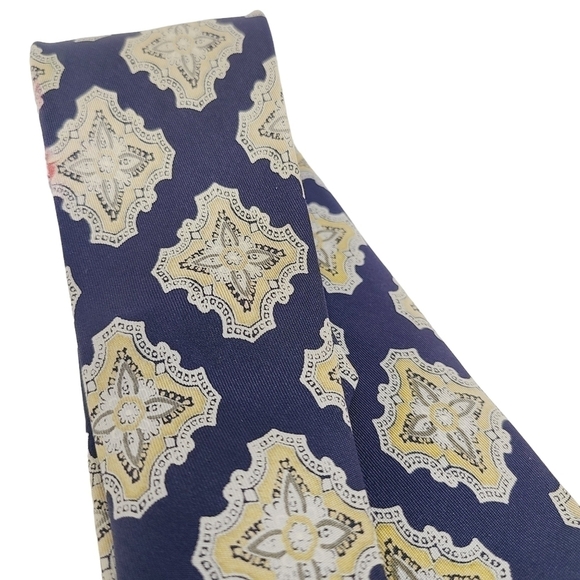 John Comfort London | Navy & Cream/Gold Vintage Printed Silk Tie (One Size) - Picture 3 of 8